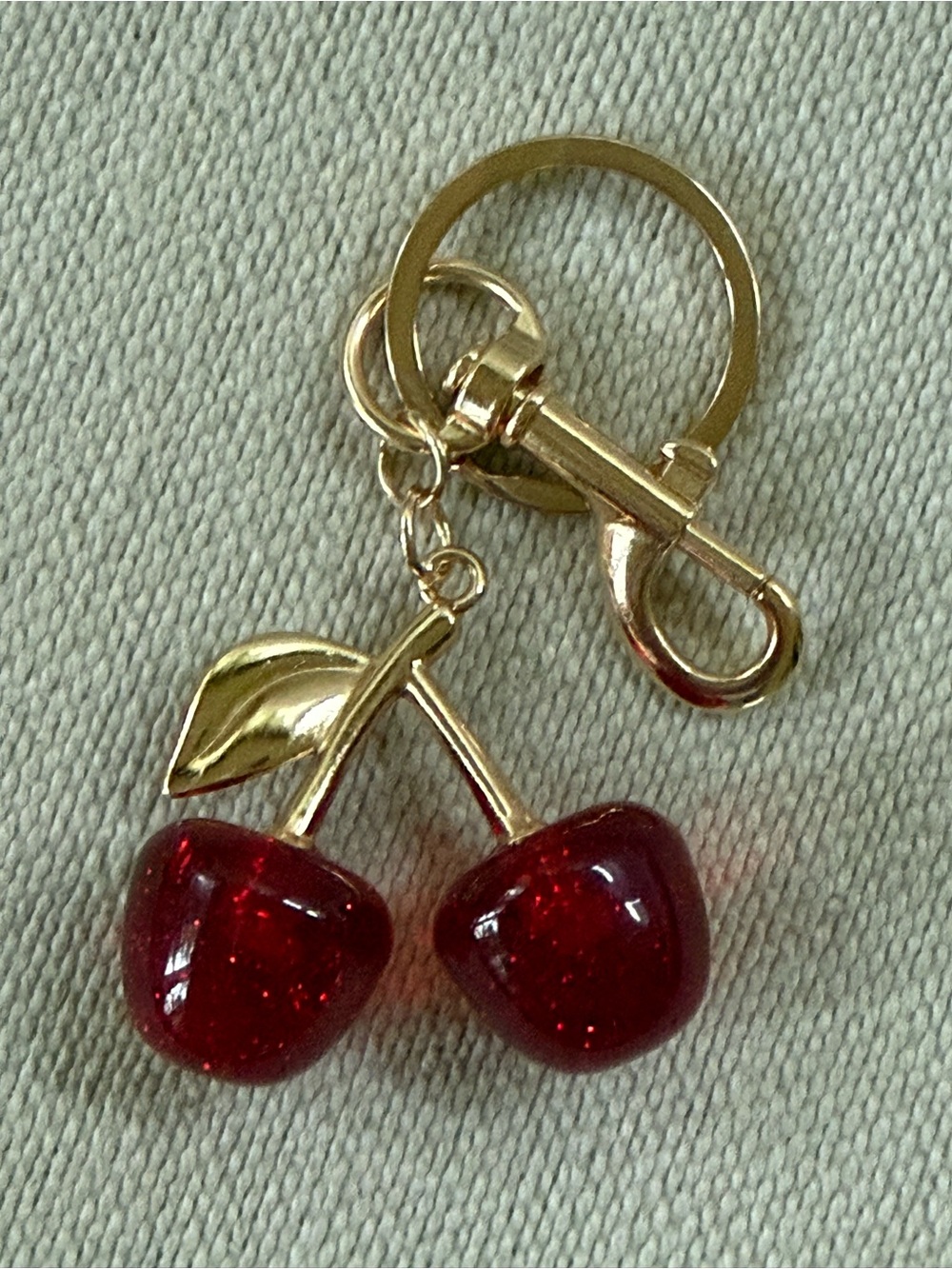 Gold Cherry Keychain with Sparkling Red Cherries - Picture 5 of 5